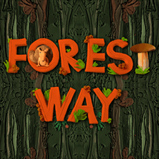 Na obrázku je nadpis Forest Way, veverička a huba.