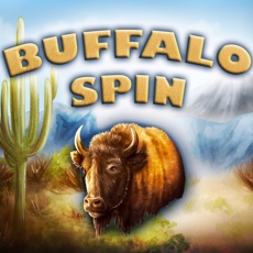 Na obrázku je nadpis s názvom Buffalo Spin a bizón.
