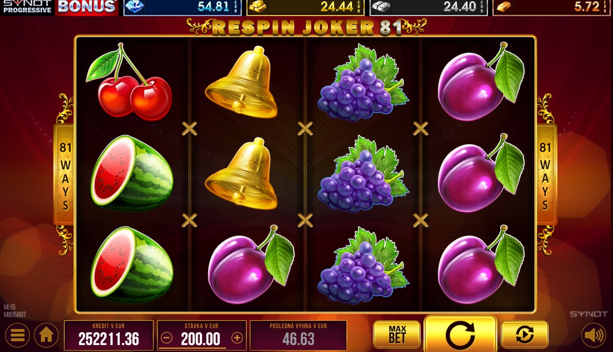 Screenshot z hry Respin Joker 81, na ktorom sú valce obsahujúce ovocie.