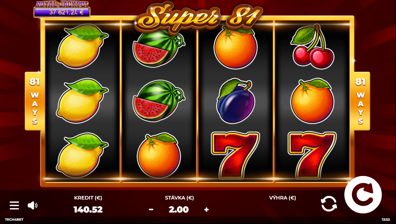 Screenshot z hry Super 81, kde sú symboly ovocia.