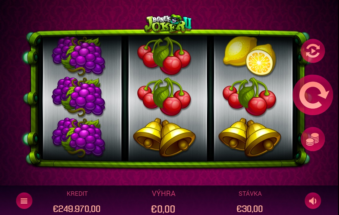 Screenshot z hry Bonus Joker II, na ktorom sú valce obsahujúce ovocie.
