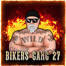 Na obrázku je potetovaný motorkár a pod ním nadpis BIKERS GANG 27.